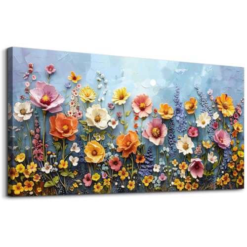Floral Botanical Wall Art Colorful Farmhouse Wildflower Canvas Print 30x60 - color: Colorful Flowers, size: 60"L x 30"W