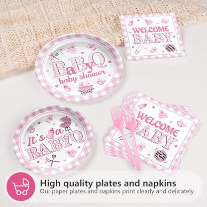 Grencian 96 Pcs BBQ Baby Shower Decorations for Girls, Serves 24 - style: Pink BBQ Kit