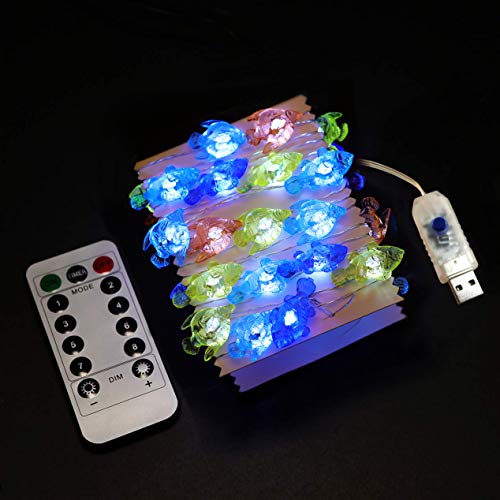 WSgift Tropical Fishes Decorative String Lights, 18.7 Ft 40 LED USB Plug-in Silver Copper Wire Beach Theme Fairy Lights for Indoor Outdoor Decoration Projects (Cool White, Remote Control with Timer) - color: Cold white LED Tropical fishes