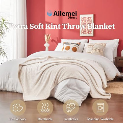 Ailemei Direct Knit Throw Blanket for Bed, Soft Thin Blankets for Sofa, Couch, Camping, Office Chair, Cozy Touch Lightweight Breathable Blanket All Season Use, Sand 50"x70" - color: Sand