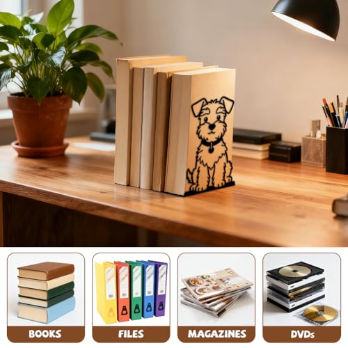 Peacoblue 5.3"x4.3"x7.9" Metal Bookends, Heavy Duty Book Ends for Shelves - style: Cute Shanari Dog