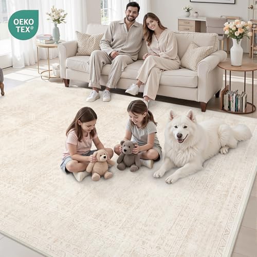 8x10 Area Rugs Living Room: Bedroom Neutral Washable Carpet Beige - color: Beige, size: 8' x 10' (Rectangular)