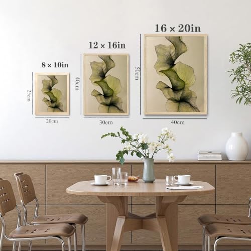 Framed Abstract Botanical Wall Art, Green Leaf Canvas Print,Wood Frame - color: KJSM-08 Framed, size: 20"L x 16"W