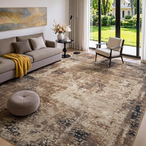 Merelax 5x7 Brown Red Washable Area Rug Non-Slip Faux Wool Abstract Rug - color: Brown Red, size: 5' x 7'(60''x84'')