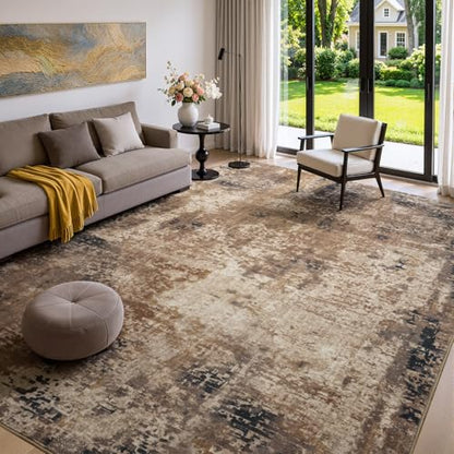 Merelax 5x7 Brown Red Washable Area Rug Non-Slip Faux Wool Abstract Rug - color: Brown Red, size: 5' x 7'(60''x84'')