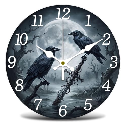 Halloween Raven Wall Clock Silent Non-Ticking 12" for Living Room Decor - color: Raven