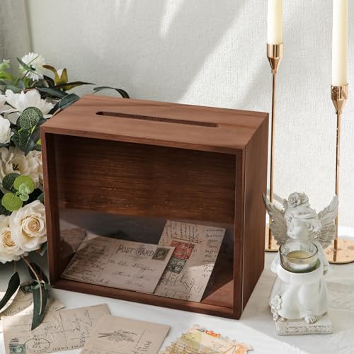 OurWarm Brown Wooden Wedding Card Box for Reception with Acrylic Window - color: Brown