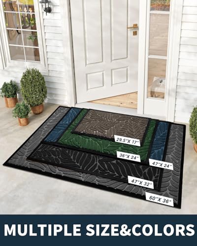 Yimobra Leaf Pattern Door Mat, 29.5 x 17 in, Blue - color: Blue, size: 29.5x17 in