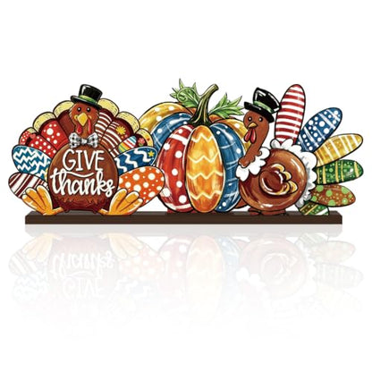 Smile Thanksgiving Wooden Standing Decor, Turkey Pumpkin And Give Thanks Tiered Tray Tabletop Signs With Stands For Home And Party Decorations - style: Pumpkin Turkey