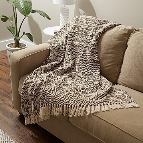 DII Rustic Farmhouse Double Diamond Woven Throw, 50x60, Brown - color: Brown, size: 50x60"