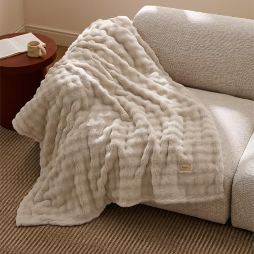 Bedsure Cloud Bubble Blanket, Soft Cozy Throw, Beige, 50"×70" - color: 04 Beige, size: Throw XL (50" X 70")