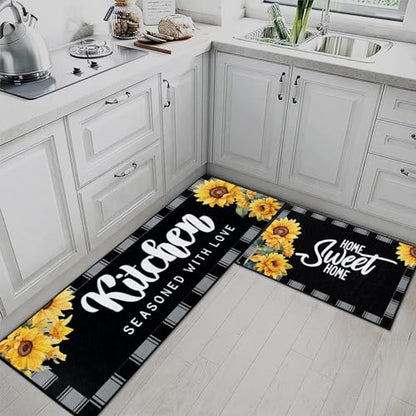 Kitchen Rugs Set of 2 Non Slip WashableSunflower Buffalo - color: Sunflower 4