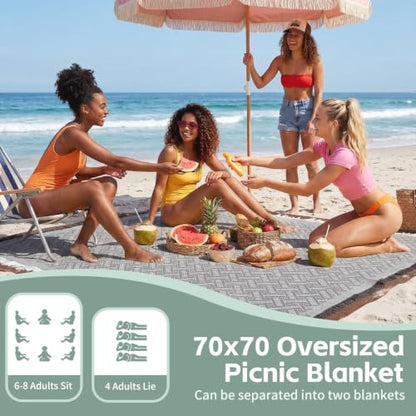 RYCHIC 2 in 1 Extra Large Boho Beach Blanket Towel Picnic Rug Camp Mat Family Beach Trip Essentials Summer Vacation Must Have Travel Accessories Lake Day Necessities Stuff Need Gear Gift Gadget 2026 - color: Grey, size: 70''*70''