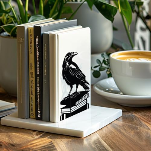 Peacoblue 5.3"x4.3"x7.9" Metal Bookends, Heavy Duty Book Ends for Shelves - style: Crow on Book Stack