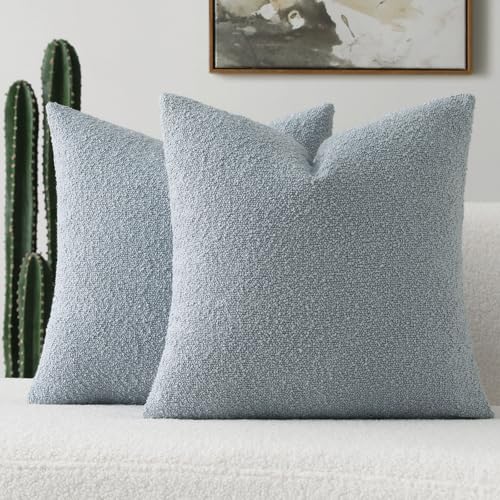 FUTEI Pack of 2 Boucle Textured Throw Pillow Covers 24x24 Inch, Dusty Blue - color: Dusty Blue, size: 24" x 24" (Pack of 2)