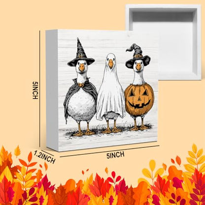 Witch Ghost Silly Goose Halloween Wood Decor Sign - color: Goose
