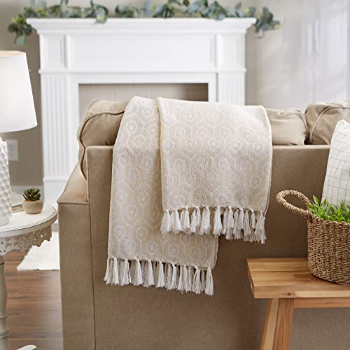 DII Modern Cotton Geometric Blanket Throw with Fringe for Chair, Couch, Picnic, Camping, Beach, & Keep Cozy with Everyday Use, 50x60, Off-White - color: Off-white, size: 50x60"