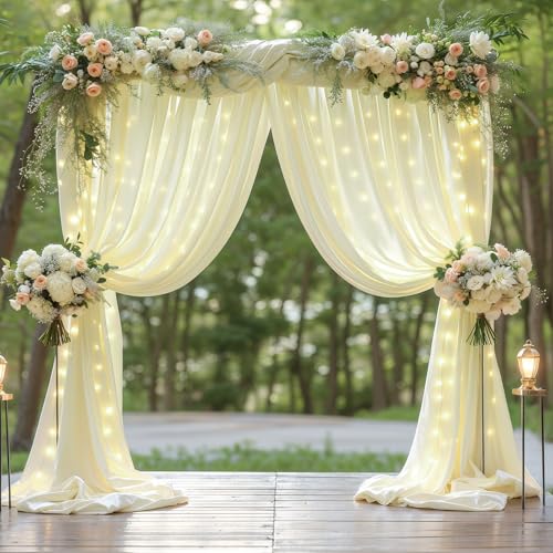 10 x 10ft Beige Backdrop Curtains with Lights String for Party - color: Beige, size: W5' x H10'(2 panels)