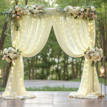 10 x 10ft Beige Backdrop Curtains with Lights String for Party - color: Beige, size: W5' x H10'(2 panels)