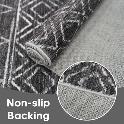2x5 Hallway Rug Runner Moroccan: Washable Non Slip Runner Rug Black - color: Black, size: 2' x 5' (Rectangular)