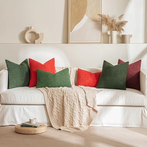 MIULEE Christmas Textured Boucle Lumbar Pillow Cover for Bed 12x20 Dark Green - color: Dark Green, size: 20" x 12" (Pack of 1)