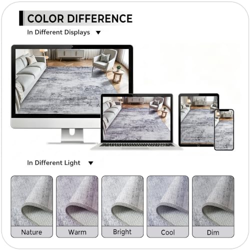 Toneed Washable 5x8 Grey Area Rug with Non-Slip Backing for Living Room - color: Light Neutral Gray, size: 5' x 8' (Rectangular)