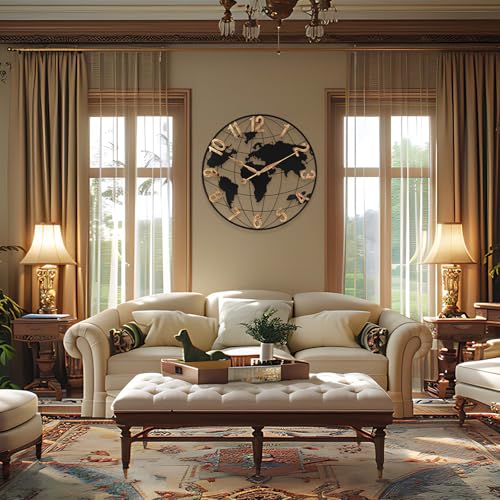 Pytha Sight 30 Inch Large Extra Giant Oversized Arabic World Map Wall Clock - color: Black Arabic, size: 30 inch