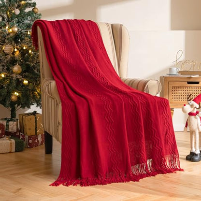 MIULEE Christmas Red Knitted Boho Throw Blanket for Couch 50"x60" - color: Christmas Red, size: 50" x 60"