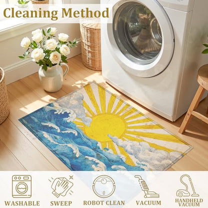Sunshine Art Wave Bath Mat Rug, Door Mat Doormat Entrance Non-Slip Bathroom Rugs for Entryway Bathroom Kitchen 17 x 30 Inch - color: Sunshine Art Wave
