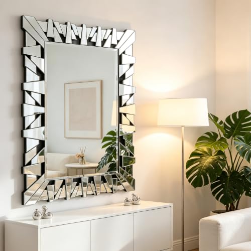 32"x47" Rectangular Large Wall Mirror for Decor with Glass Frame - size: 47"L x 32"W