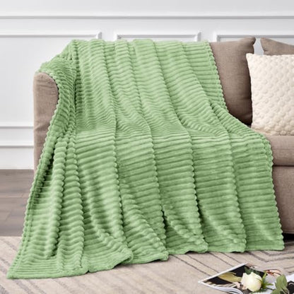 BEDELITE 3D Ribbed Apple Green Fleece Throw Blanket for Couch, 50x60 Inch - color: Apple Green, size: Throw(50"x60")