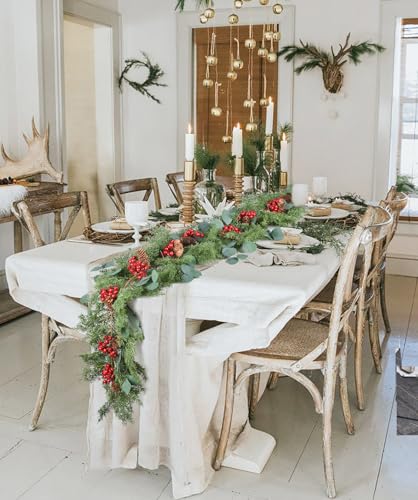 DearHouse 6Ft Pine Garland Christmas Decoration, Artificial Red Berry Christmas Garland with Eucalyptus Pine Cones Cypress Garland for Holiday Season Mantel Fireplace Table Centerpiece Decor