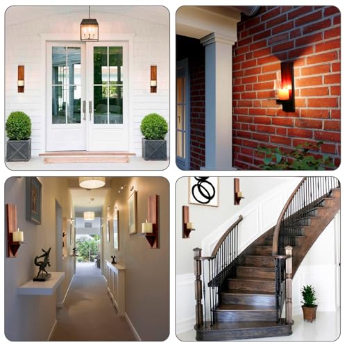 OwnMy 2PCS Wood Wall Candle Sconces Rustic Wall Mount Pillar Candle Sconces - color: Brown
