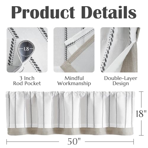 jinchan Stripe Linen Window Valance Curtain, 50x16, 1 Panel, Black - color: Nautical Striped Black on White, size: 50"W x 16"L (Pack of 1)