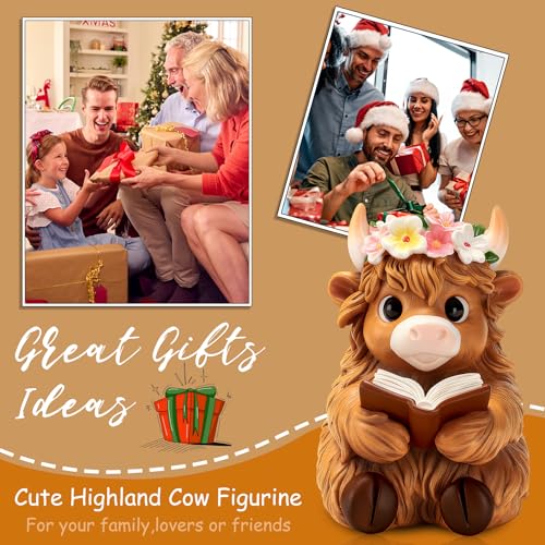 Highland Cow Figurines for Home Office Bookshelf Desk Decor Gifts