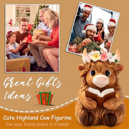 Highland Cow Figurines for Home Office Bookshelf Desk Decor Gifts