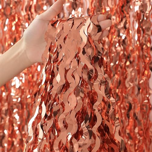 CYLMFC Wavy Fringe Curtain - Rose Gold, 3.3 ft x 6.6 Feet, Pack of 3 | Party Decorations, Streamers for Birthday Backdrop - color: Pure Rose Gold