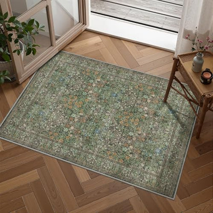 2x3 Kitchen Rugs Floral Small Washable Entryway Rug, Dark Green - color: Dark Green, size: 2' x 3' (Rectangular)