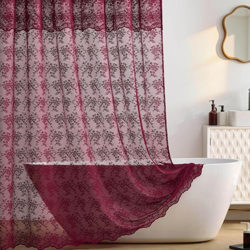 TUDECO Extra Long Dark Red Shower Curtain with Valance, 72W x 90L Inch - color: Burgundy, size: 72"W x 90"L (Pack of 1)