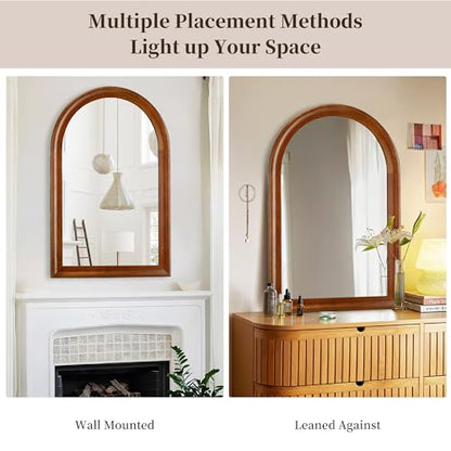 Tanmicoshomy Wood Arched Bathroom Mirror 24 x 36 Inch, Rustic Brwown Frame - color: Brwon, size: 36"L x 24"W