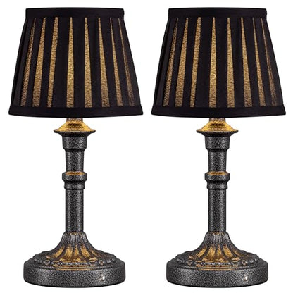 KDG Mottled Silver Cordless Table Lamps Set of 2, Black Fabric Shade Light - color: Mottled Silver + Black Lampshde (2 Pack)