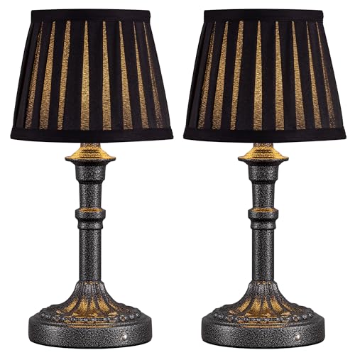 KDG Mottled Silver Cordless Table Lamps Set of 2, Black Fabric Shade Light - color: Mottled Silver + Black Lampshde (2 Pack)