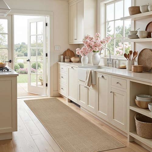 AIMPEAK Farmhouse Kitchen Rugs Non Slip Washable 17.3x47, Cushioned Rugs for Kitchen Floor, Absorbent Runner Rug Comfort Mats with Rubber Backing for Bedroom, Hallway, Office, Home Beige, 17.3"x47" - color: Beige, size: 17.3"x47"