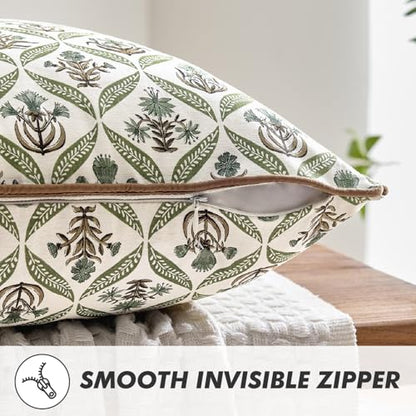 MIULEE Floral Throw Pillow Covers 20x20 Set of 2, Green and Brown - color: Green Brown, size: 20" x 20" (Pack of 2)