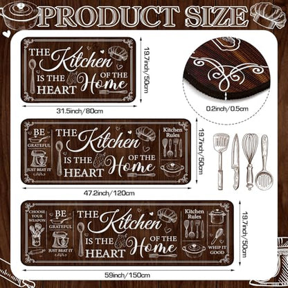 Fourluoo 3 Pcs Retro Brown Kitchen Rugs and Mats Decor Set - color: Retro