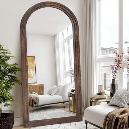 71x32 Arched Full Length Mirror, Solid Wood 3 Layer Frame, Brown - color: Brown-3 Layer-ar Frame, size: 71"L x 32"W