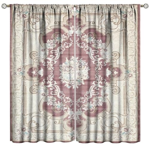 Vintage Boho Floral Curtains White Red Retro Flower Rustic Country Farmhouse Abstract Pattern Window Drapes for Bedroom Living Room Kitchen Cafe （W20xL45 Inch） x2 Decor - color: Bohemia-14, size: 20"W x 45"L (Pack of 2)