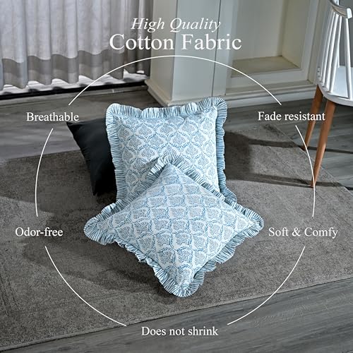 CPC Indigo Regal Block Print Ruffle Pillow Cover 18x18 Inch, Pack of 2 - color: Indigo Regal, size: 18" x 18" (Pack of 2)