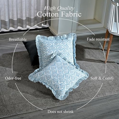 CPC Indigo Regal Block Print Ruffle Pillow Cover 18x18 Inch, Pack of 2 - color: Indigo Regal, size: 18" x 18" (Pack of 2)