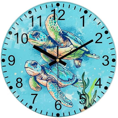 Turtle Glass Wall Clocks, 8 Inch Silent Wall Clock Non Ticking - color: Green, size: 8 Inch